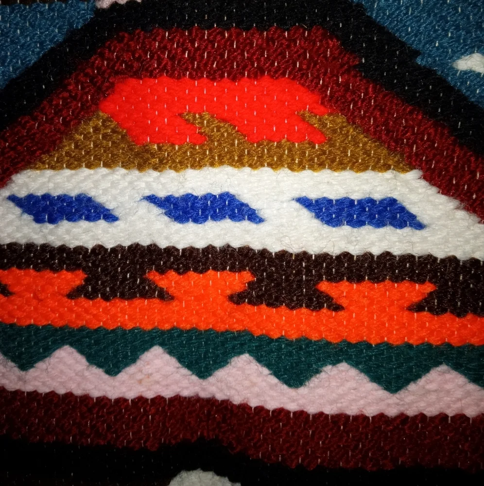 Vintage Hand Woven Wool Tapestry 25” x 37” | Ecuadorian Dance Warrior Rug